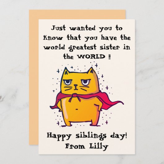 De Beste Zus Ter Wereld | Broer/Zus Dag Felicitati Kaart (Voorkant / Achterkant)