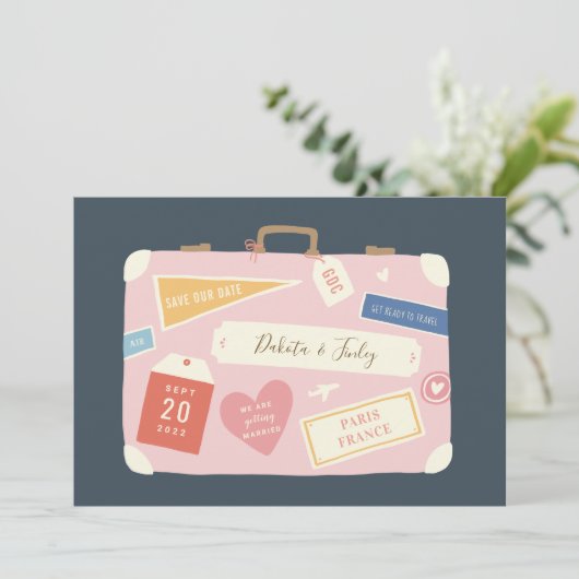 De Bestemming van de bagage sparen de Datum Save The Date (Staand voorkant)