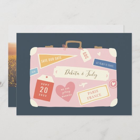 De Bestemming van de bagage sparen de Datum Save The Date (Voorkant / Achterkant)