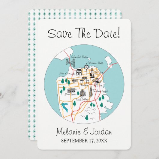De Bestemming van San Francisco - sparen de Datum Save The Date (Voorkant / Achterkant)
