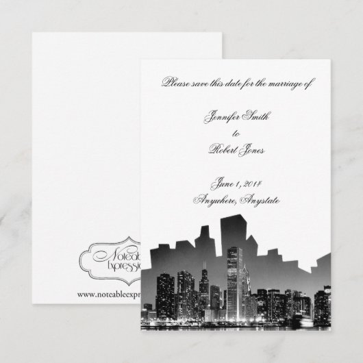 De Bestemmingsweddenschap van Chicago sparen de Da Save The Date (Voorkant / Achterkant)