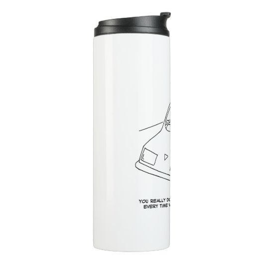 De bestuurder zegt Kaas wanneer het overgaan van e Thermosbeker (Gedraaid links)