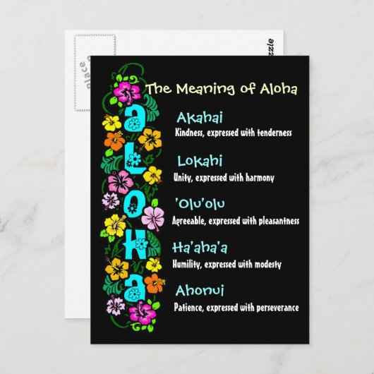 De betekenis van Aloha Briefkaart (Voorkant / Achterkant)