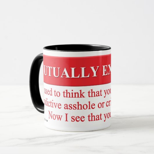 De betekenis van wederzijds uitsluitende mok (Voorkant links)