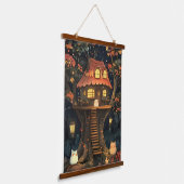 De betoverde boomhut van Glow Cats Hangend Wandkleed (Gebogen)