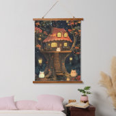 De betoverde boomhut van Glow Cats Hangend Wandkleed (Slaapkamer)