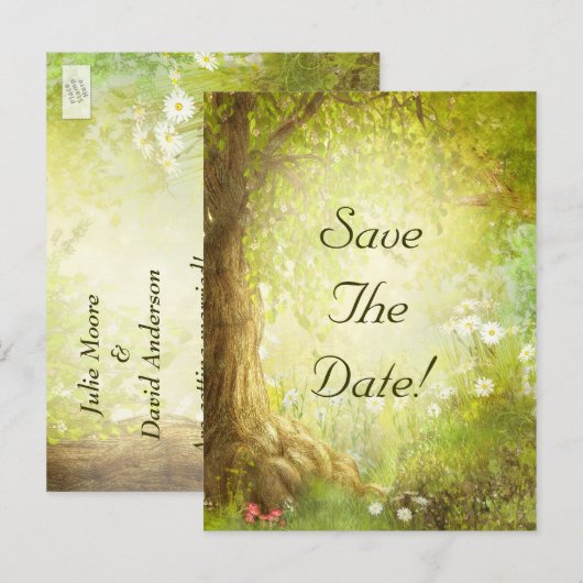De betoverde Bosscène sparen de Daddenweddenschap Aankondigingskaart (Voorkant / Achterkant)