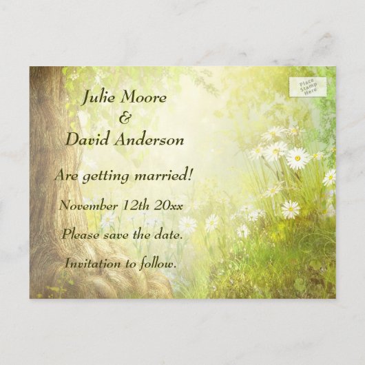 De betoverde Bosscène sparen de Daddenweddenschap Aankondigingskaart (Achterkant)