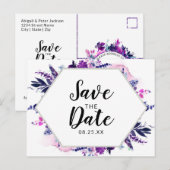 De betoverde Floral Violet Waterverf sparen de Dat Aankondigingskaart (Voorkant / Achterkant)