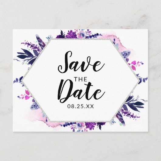 De betoverde Floral Violet Waterverf sparen de Dat Aankondigingskaart (Voorkant)