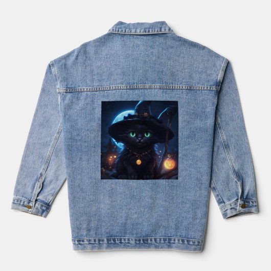 De betoverende Halloween Kitten Witch Denim Jacket (Achterkant)