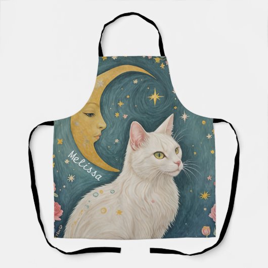 De betoverende witte kat met groene ogen schort (Voorkant)