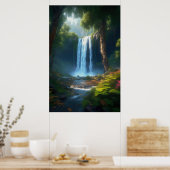 De betovering van een prachtige boswaterval poster (Keuken)