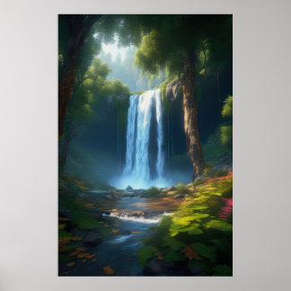 De betovering van een prachtige boswaterval poster