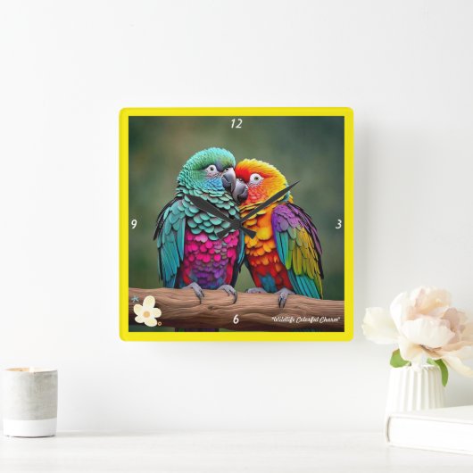 De bevederde charme van de papegaai vierkante klok (Huis)