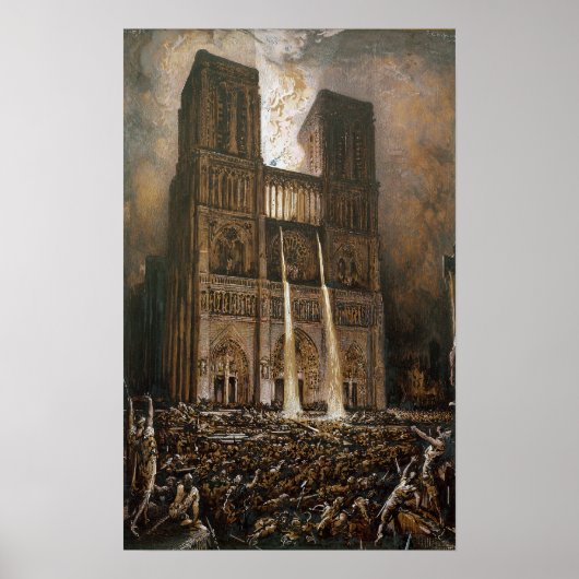 De bevolking die de Notre-Dame in haar greep heeft Poster (Voorkant)