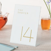 De bewaarder 14 Gold- en White Table Number Reclamebord Met Voetstuk (Insitu)