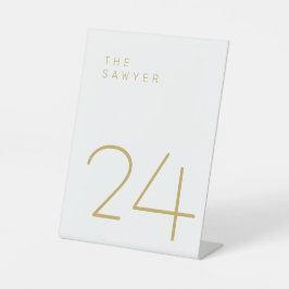De bewaarder 24 Gold- en White Table Number Reclamebord Met Voetstuk