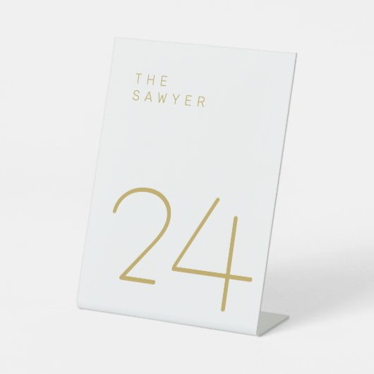 De bewaarder 24 Gold- en White Table Number Reclamebord Met Voetstuk (Voorkant)