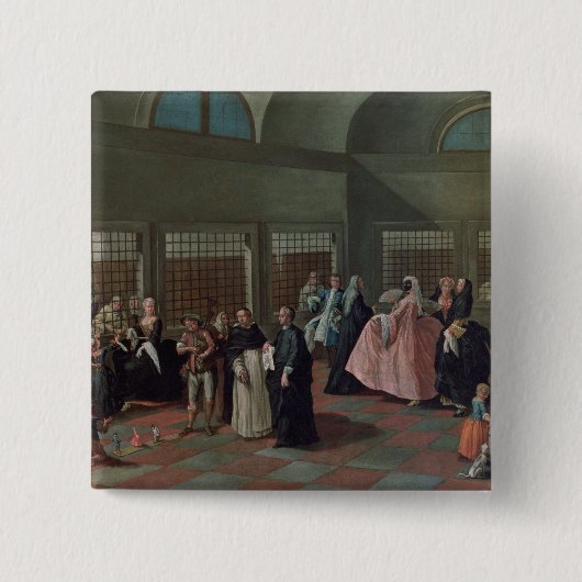 De bezoekende partij in het Klooster Vierkante Button 5,1 Cm (Voorkant)