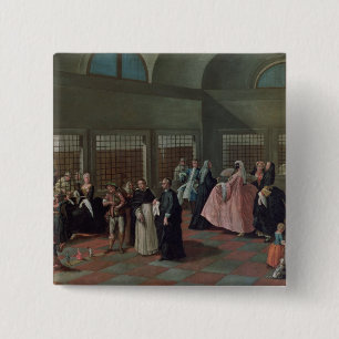 De bezoekende partij in het Klooster Vierkante Button 5,1 Cm