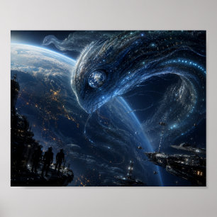 De bezoeker boven de aarde poster