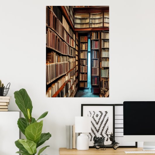 De bibliotheek | AI Art Poster (Thuiskantoor)