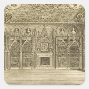 De bibliotheek, gegraveerd door Godfrey, van 'Desc Vierkante Sticker