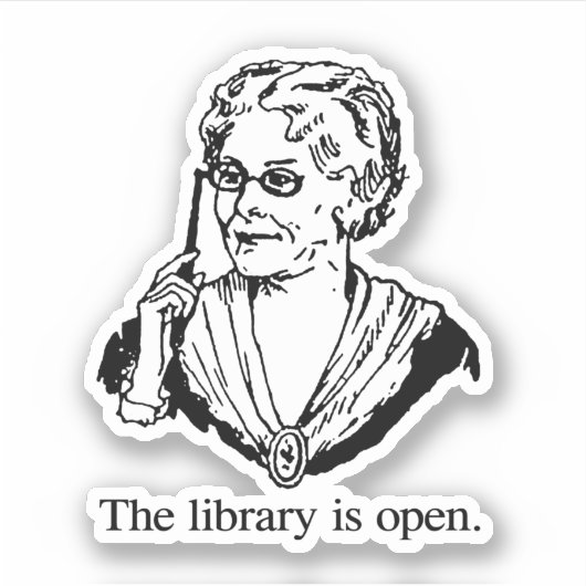 De bibliotheek is open sticker (Voorkant)