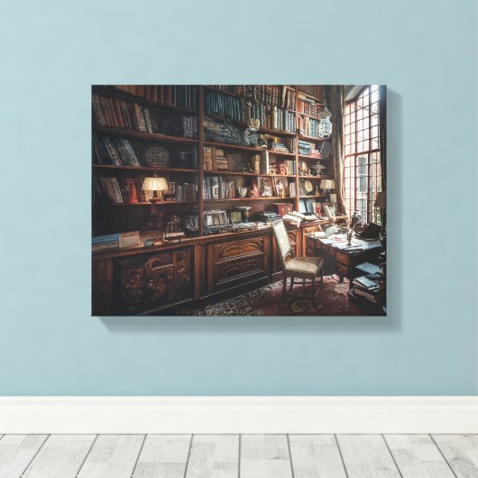 De bibliotheek van de Oude Wereld Canvas Afdruk (Insitu (Houten vloer))