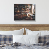 De bibliotheek van de Oude Wereld Canvas Afdruk (Insitu (Slaapkamer))