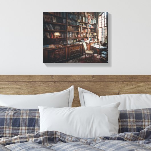 De bibliotheek van de Oude Wereld Canvas Afdruk (Insitu (Slaapkamer))