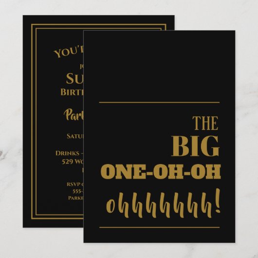 De BIG 100 Black Gold Birthday Party Kaart (Voorkant / Achterkant)