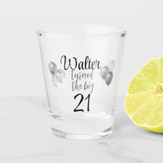 De BIG 21 Glittery Balloons en Silver Sparkles Shot Glas (Voorkant)