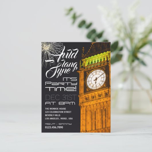 De Big Ben in Londen, uitnodiging voor oudejaarsfe (Staand voorkant)