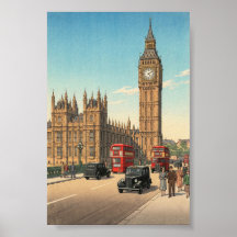 De Big Ben-klokkentoren Japanse houtsnede