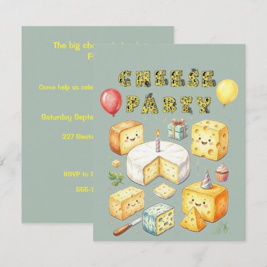 De Big Cheese-feest DIGITALE DOWNLOAD UITNODIGING (Voorkant / Achterkant)