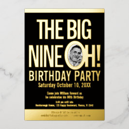 De Big Nine 0h. Grafische foto 90e verjaardag Folie Uitnodiging