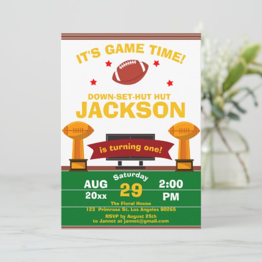 De Big One Football Sport Game Field Boy Birthday Kaart (Staand voorkant)