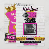 De BIG One| Hip Hop Retro 1st Birthday Foto Roze Kaart (Voorkant / Achterkant)