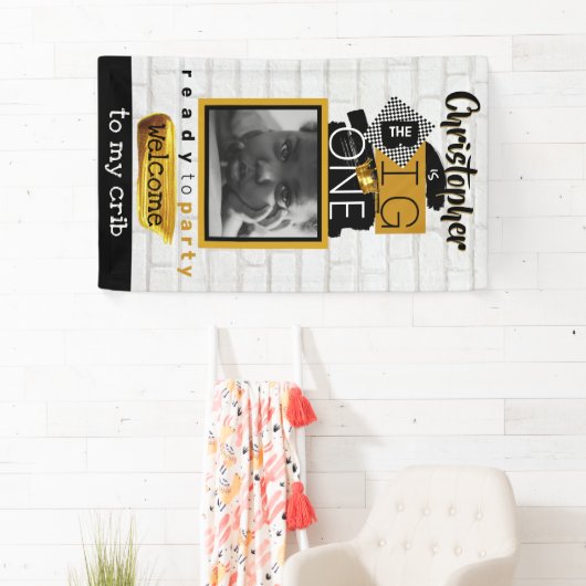 De BIG One| Hip Hop Retro 1st Birthday Foto Spandoek (Insitu)