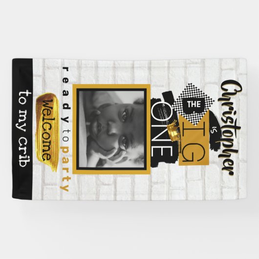 De BIG One| Hip Hop Retro 1st Birthday Foto Spandoek (Horizontaal)