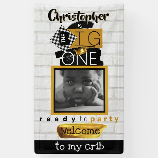 De BIG One| Hip Hop Retro 1st Birthday Foto Spandoek (Verticaal)