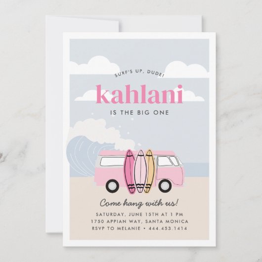 De BIG ONE meisjes '1st Beach Surf Verjaardag Kaart (Voorkant)