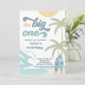 De Big One Retro Surf 1e verjaardag Kaart (Staand voorkant)