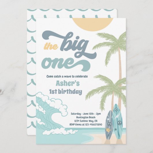 De Big One Retro Surf 1e verjaardag Kaart (Voorkant / Achterkant)