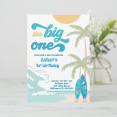 De Big One Retro Surf 1e verjaardag Kaart (Staand voorkant)