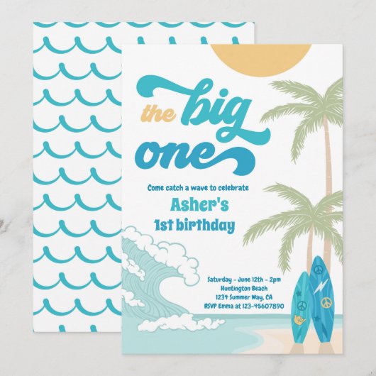 De Big One Retro Surf 1e verjaardag Kaart (Voorkant / Achterkant)