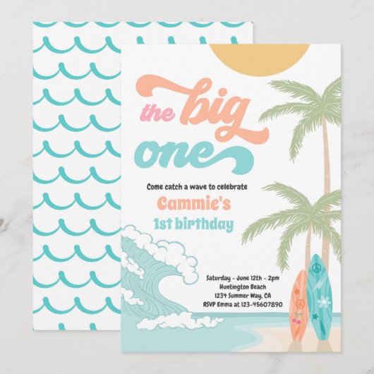 De Big One Retro Surf 1e verjaardag Kaart (Voorkant / Achterkant)