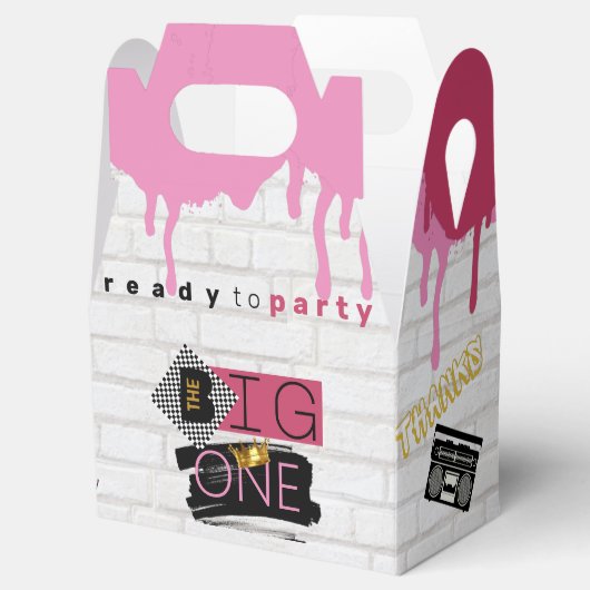 De BIG One| Roze 90's Hip Hop 1st Birthday Foto Bedankdoosjes (Geopend)